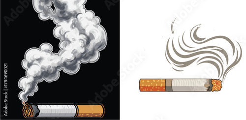 Cigarettes smoking with stylish gray smoke design art