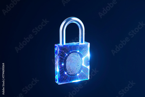 Secure digital padlock with glowing fingerprint for advanced data protection and cybersecurity.