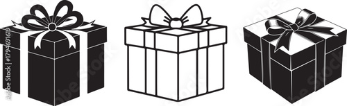 gift box line art style. silhouette various gift, box, present,
