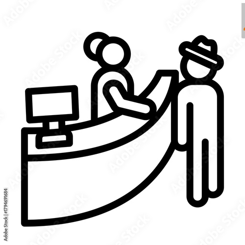 Reception Desk Vector Line Icon Design
