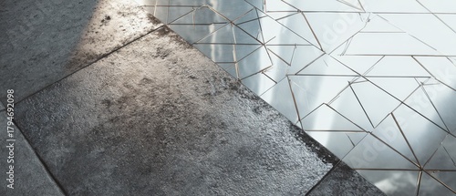 Sunlight Illuminates the Juxtaposition of Weathered Stone and Geometric Tiles.