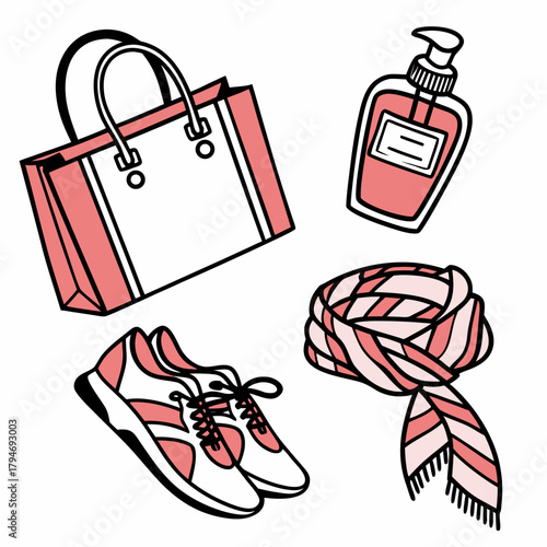 Collection of fashion and beauty items shopping accessories