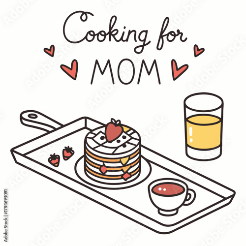 Pancakes with Strawberries and Juice for Mom breakfast