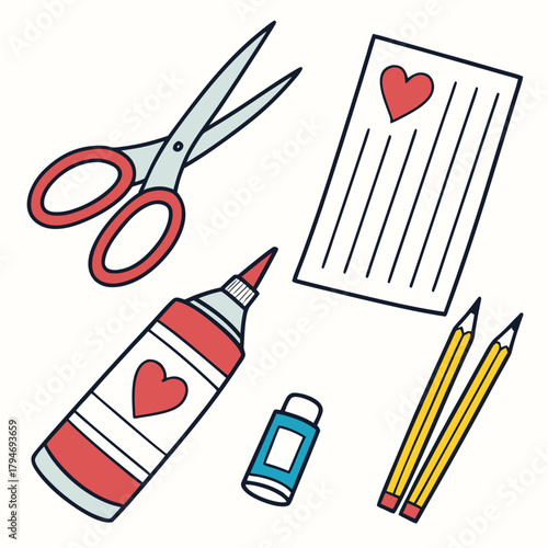 Crafting Supplies Illustration hearts vector