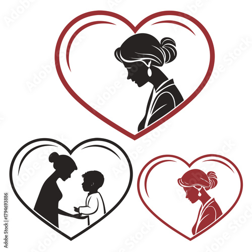 Motherhood Symbols With Hearts And Silhouettes child