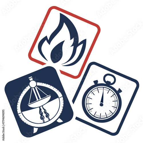 Nautical Fire and Time Icons Set Keywords: nautical, fire, time, stopwatch, sailboat, helm