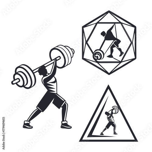Silhouette of weightlifter in geometric shapes athlete