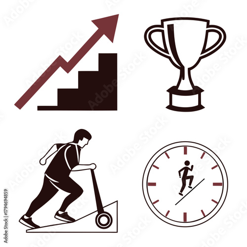 Business growth stairs trophy and fitness icons arrow