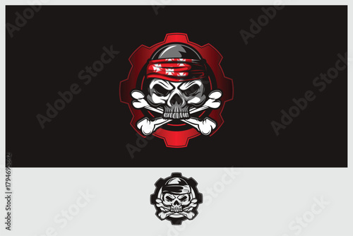 amazing skull with gears and cross bone  vector template