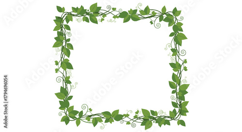 A decorative square frame made of green ivy leaves with small white flowers.