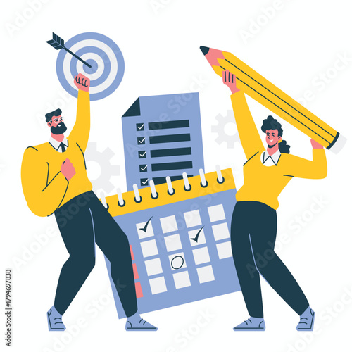 Task Management collaborating with team members to delegate tasks and streamline project management illustration