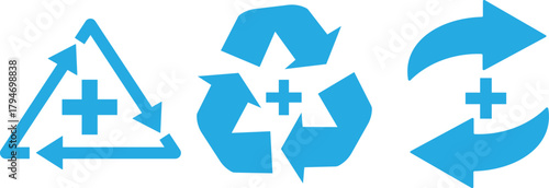 Health recovery icon set. Medical plus sign with refresh symbol. medical care, health services, or a refresh cycle, isolated on transparent  background

