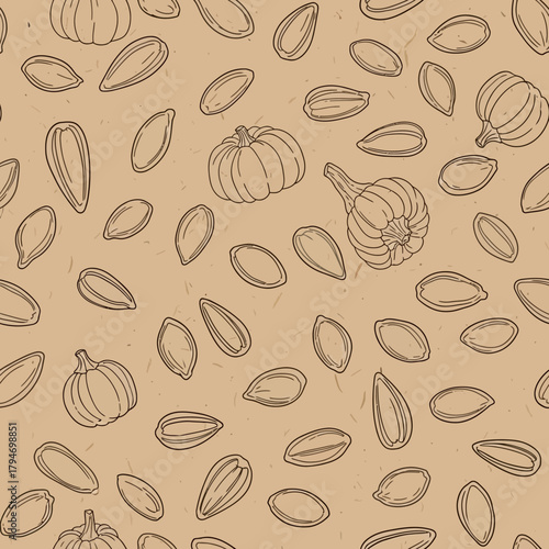 Pumpkin and Seeds Pattern Seamless Autumn Harvest Design