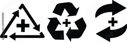 Health recovery icon set. Medical plus sign with refresh symbol. medical care, health services, or a refresh cycle, isolated on transparent  background

