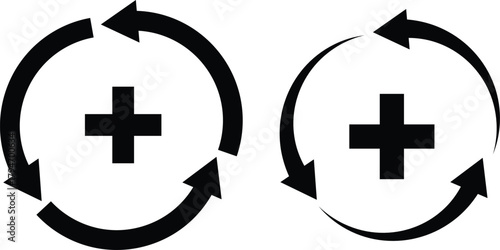 Health recovery icon set. Medical plus sign with refresh symbol. medical care, health services, or a refresh cycle, isolated on transparent  background

