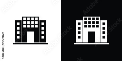 Office buildings icon, outline vector sign, linear and solid style. vector symbol on white background