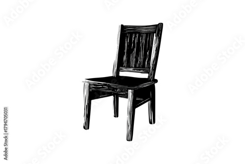 Wooden chair with furniture design for home interior. Comfortable seat in wood for craft. Modern room furnishing.