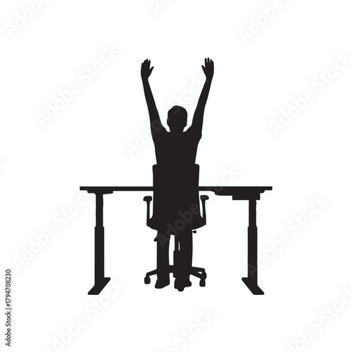 Silhouette of person stretching at a desk