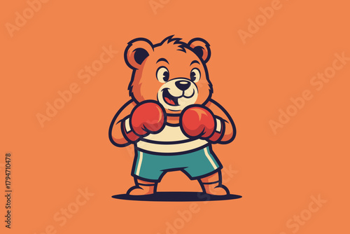 Cute cartoon bear wearing boxing gloves and shorts ready to figh