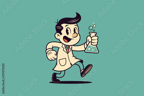 Cartoon Scientist Running with Flask.