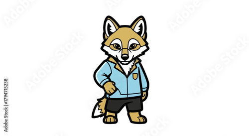 Cartoon fox character wearing clothes isolated on white background