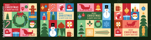 set of merry christmas and happy new year geometric seamless square banner best for social media post, banner, invitation cards, background, gift wrapper