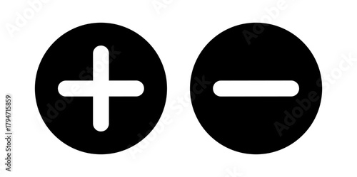 Plus and minus signs vector icons set. Vector illustration on transparent background.