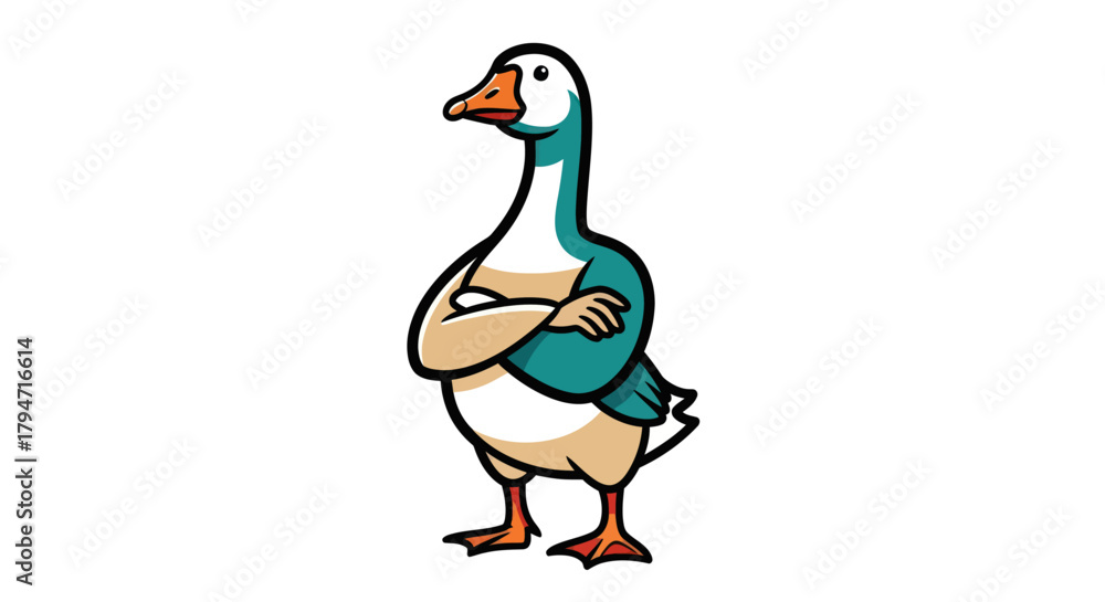 Obraz premium Cartoon goose with crossed arms isolated on white background
