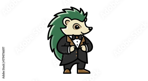 Cartoon hedgehog in formal attire isolated on white background vector illustration