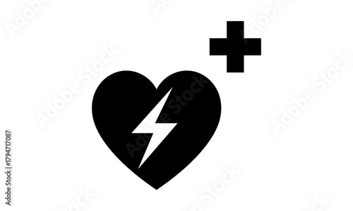 Defibrillator Piktogramm – AED Herznotfall Symbol (schwarz)