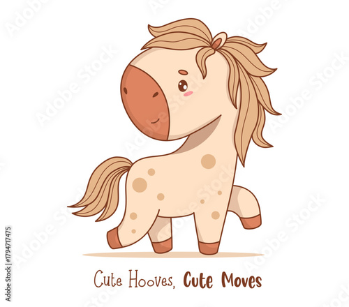 Adorable Pony. Cute Horse Kawaii Animal. Vector illustration. Kids collection. Not AI