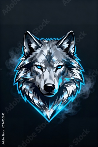 Wallpaper Mural Premium Emblem Logo of a Wolf Head with Silver Highlights and Icy Blue Glow on Charcoal Background Torontodigital.ca