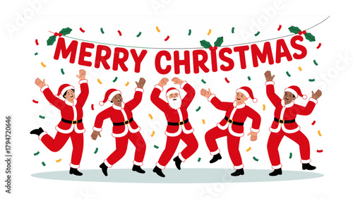Φωτογραφία Joyful Christmas Cheer: A festive scene where a group of Santa characters revel in the spirit of Christmas
