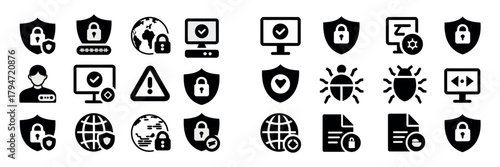 Security icons, online safety and data protection vector illustration