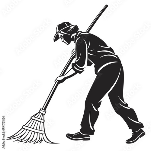 vector illustration of a woman with broom and mop