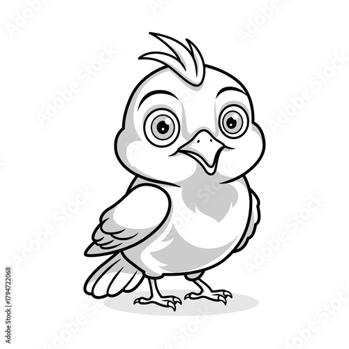 Cute kawaii bird character vector design monochrome