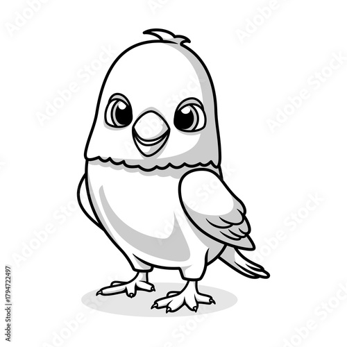 Cute kawaii bird character vector design monochrome