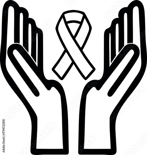  world aids day with hands and ribbon design outline icon