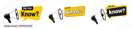 Collection of vector icons featuring a megaphone with the message did you know, informative and engaging design elements on transparent background