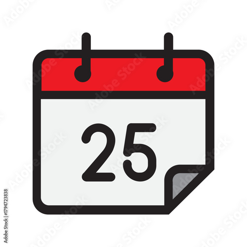 Calendar Icon with Date 25th Christmast Day Vector