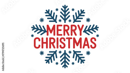 Christmas Cheer Emblem: A festive circular emblem that proudly spells out MERRY CHRISTMAS, encircled by decorative snowflakes, offering a heartwarming visual of the holiday season.