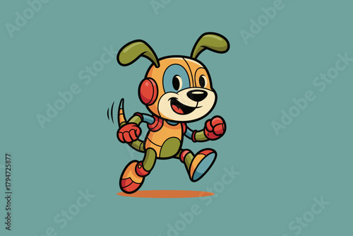 Cartoon Robot Dog Character Running Joyfully.