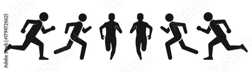 A group of stick figures running, jogging, and sprinting, representing fitness, exercise, and healthy lifestyle on transparent background