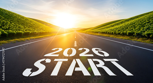 Road to 2026 with bright sun, concept for success and future ahead