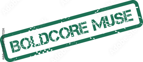 Boldcore Muse words printed with a retro style textured green ink stamp
