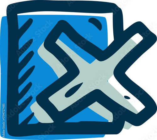 cross mark cancel error icon hand drawn blue sketch
