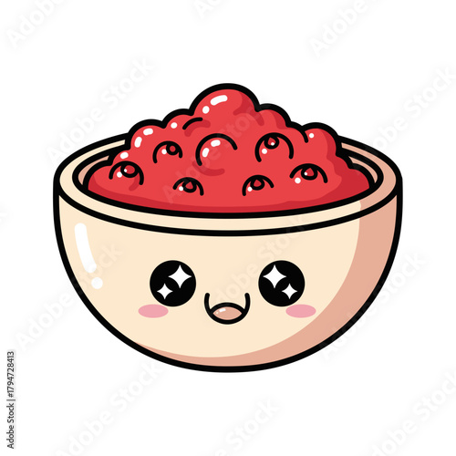 Cute cartoon bowl of cranberry sauce with smiling face  