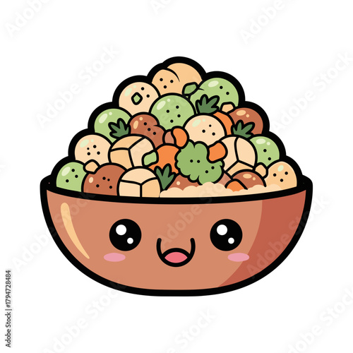 Cartoon bowl of stuffing filled with vegetables for Thanksgiving  