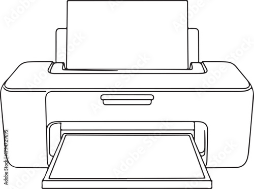Inkjet printer with paper in a simple line art style