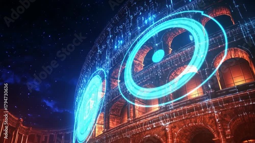 The ancient Colosseum glows beneath a surreal neon sky, blending the spirit of history with futuristic imagination, transforming one of the worlds oldest wonders into a modern symbol and technology